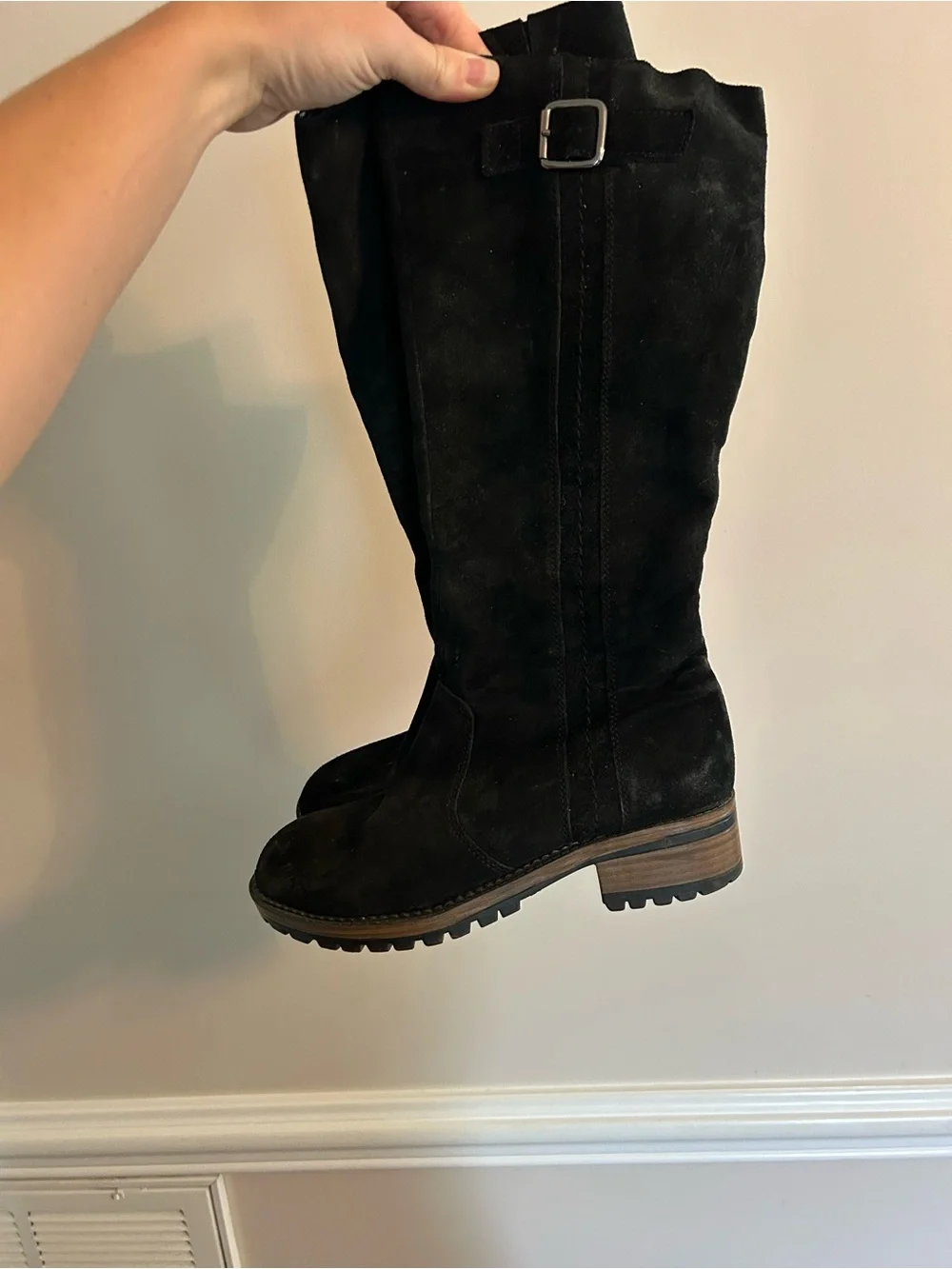 Classic Black Suede Knee-High Riding Boots